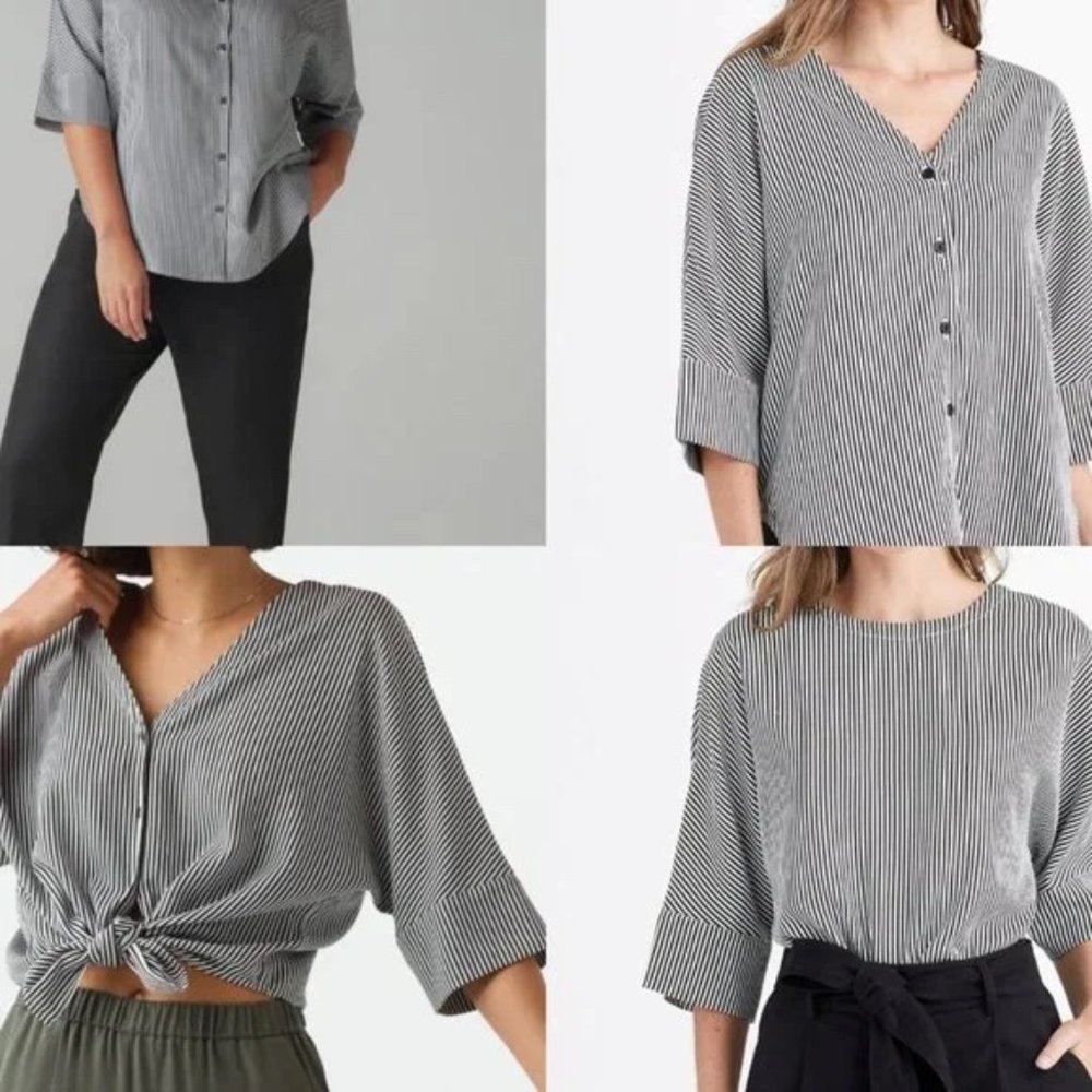 Vetta The Boyfriend Shirt Womens Black White Striped Button Up